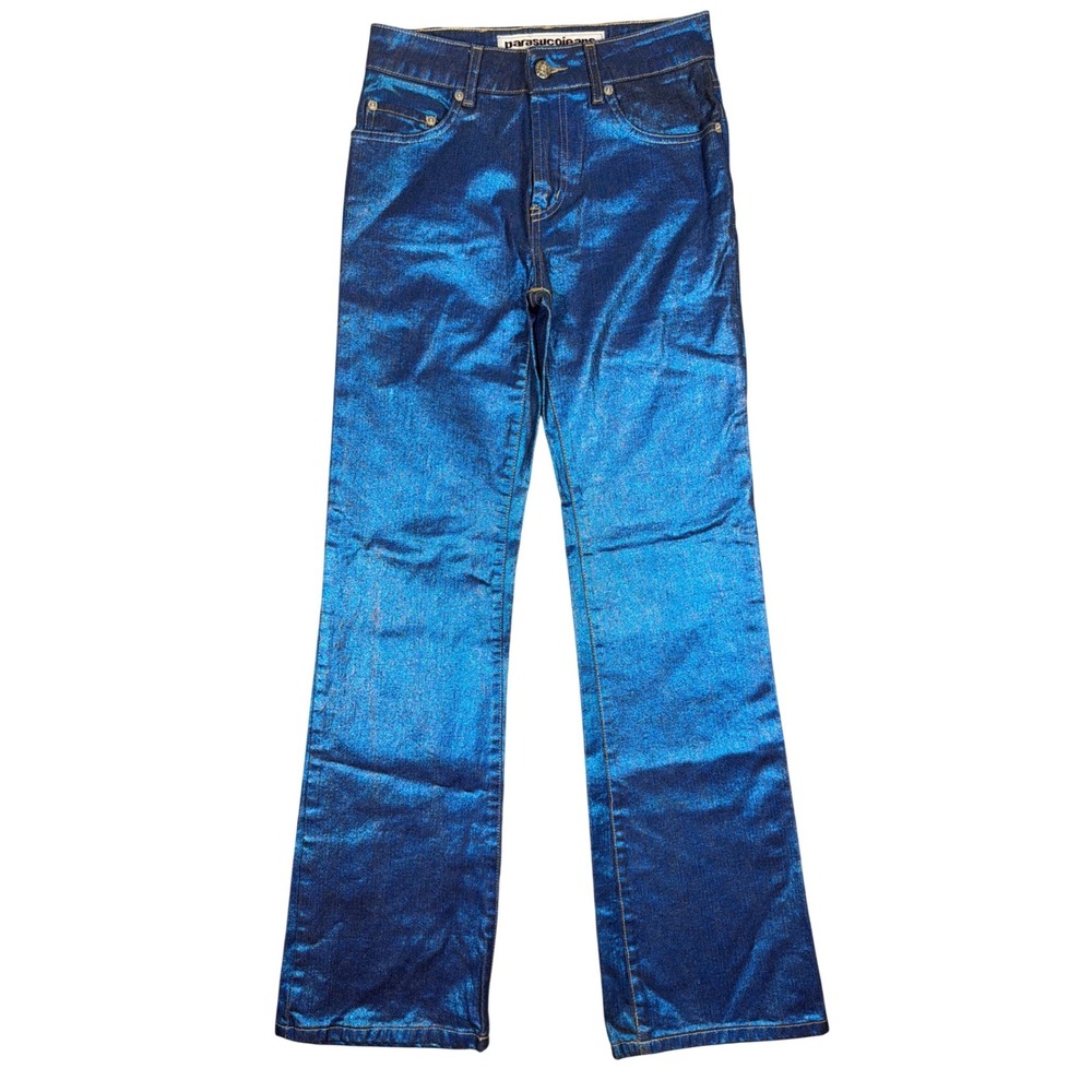 Parasuco Jeans Extreme Fit Metallic Blue Coated Denim Flare 8094EKM Womens 26